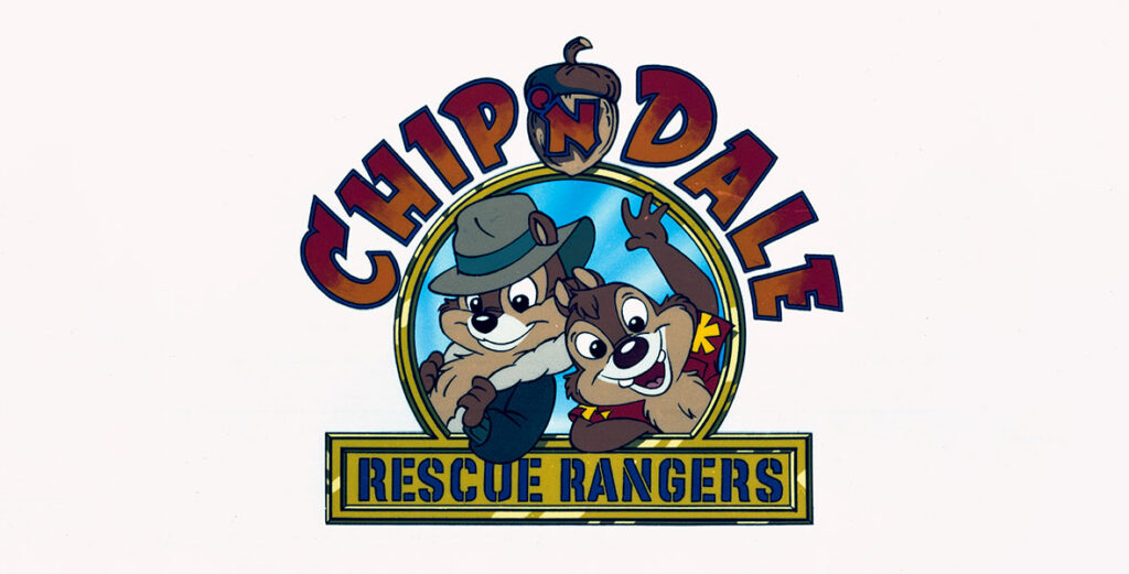 Chip a Dale v kruhovém logu seriálu Rescue Rangers.